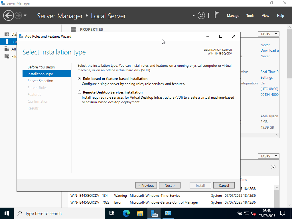 Ajouter le rôle choisr ActiveDirectory Domain Services