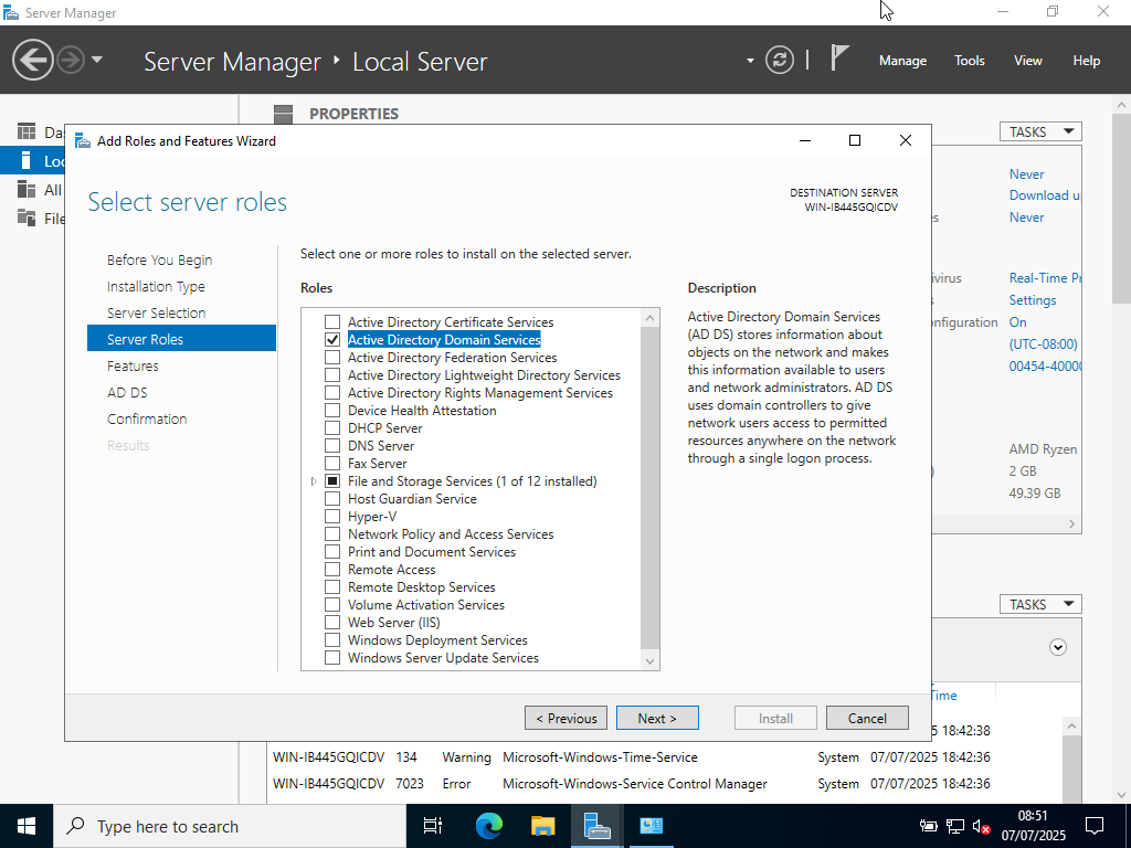 Cocher le rôle Active Directory Domain Services